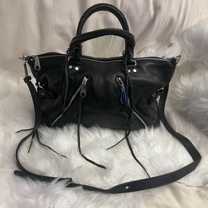 Rebecca Minkoff Fringe Moto Satchel in Black